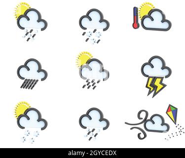 Rendering 3D delle icone meteo insieme 2 Foto Stock