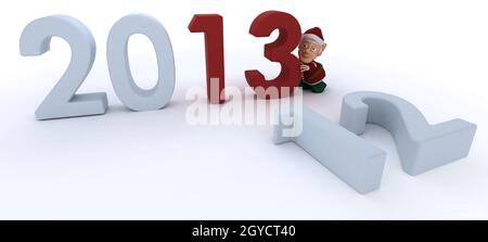 3D Render of a Christmas Elf porta nel nuovo anno Foto Stock