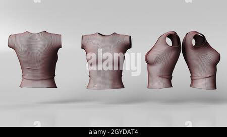 Rendering realistico 3d di T Shirt donna modello vuoto pulito, mockup per il design, logo Foto Stock