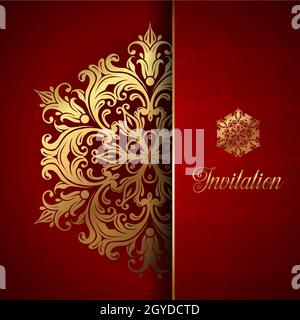 Invito con sfondo decorativo mandala oro design Foto Stock