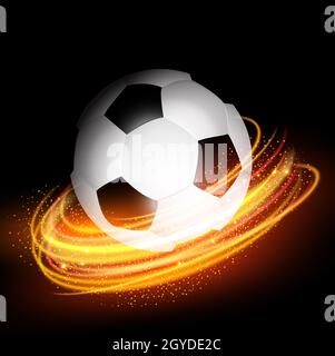 Il calcio o il pallone da calcio su una incandescente sullo sfondo delle linee Foto Stock