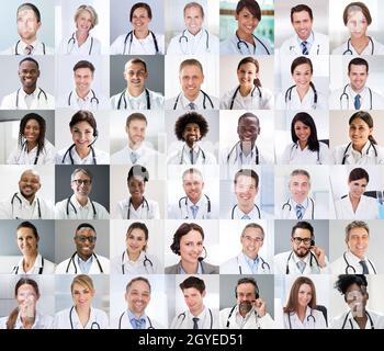 Diversi medico multiculturale Dottore Photo Collage Headshot Foto Stock