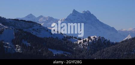 Dents du Midi in winter, view from Isenau, Switzerland. Stock Photo