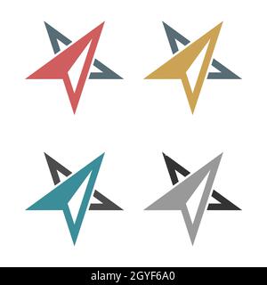 Set Abstract Arrow Star Compass Rose Logo Modello Illustrazione Design. Vettore EPS 10. Foto Stock