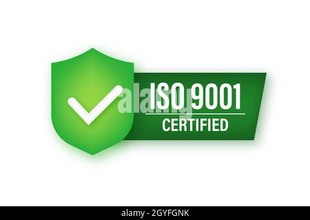 Logo certificato ISO 9001, icona. Timbro di certificazione. Illustrazione dello stock vettoriale. Illustrazione Vettoriale