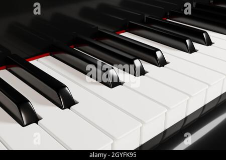 Tastiera piano visualizzazione ravvicinata dei tasti in bianco e nero. Sfondo musicale. Illustrazione 3D Foto Stock