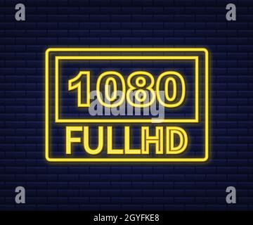 1080 segnale impostazioni video full hd. Icona neon. Illustrazione dello stock vettoriale Illustrazione Vettoriale