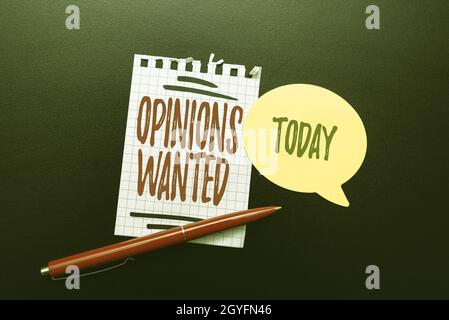 Ispirazione mostrando segno opinioni desiderato, Business idea giudizio o consiglio da un esperto ha voluto una seconda opinione pensando nuove idee brillanti rinnovare Cre Foto Stock