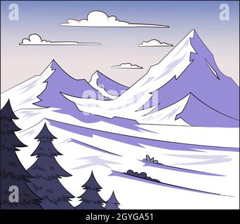 Illustrazione vettoriale di una scena di neve di montagna Illustrazione Vettoriale