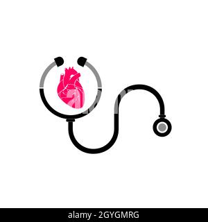 Logo e simboli della farmacia di cura medica di cardiologia. Illustrazione Vettoriale