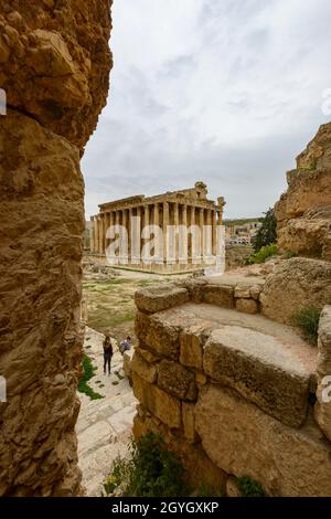 LIBANO, BAALBEK-HERMEL, ANTICA CITTÀ DI BAALBEK ANTICA ELIO DEI ROMANI PATRIMONIO DELL'UMANITÀ DALL'UNESCO, TEMPIO DI BACCO Foto Stock