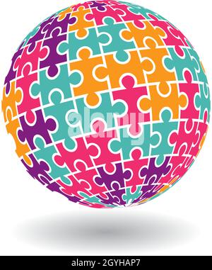Modello di logo per la cura del puzzle e della comunità Illustrazione Vettoriale