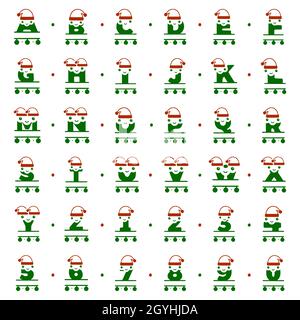 Set di divertenti personaggi natalizi sotto forma di lettere e numeri, monogrammi personalizzati per Natale o Capodanno. Illustrazione Vettoriale