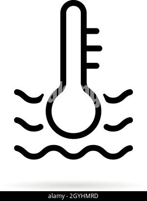 icona dell'indicatore di temperatura dell'acqua a linea sottile nera Illustrazione Vettoriale