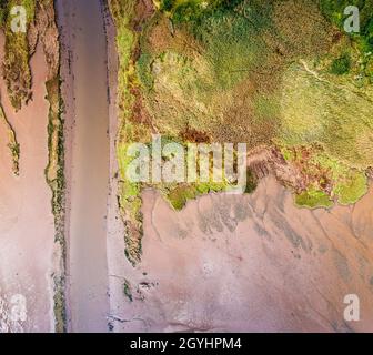 Top Downe vista di Tidal Creek a River Teign da un drone, Newton Abbot, Devon, Inghilterra Foto Stock