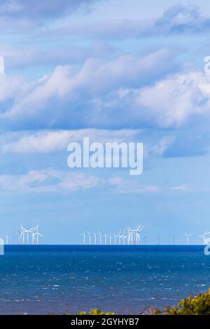 Lynn e Inner Dowsing Wind Farm in the Wash fotografato dalle scogliere di Hunstanton Foto Stock