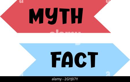 Miti e fatti segno. Design dell'intestazione Miti vs fatti. I fatti veri o falsi sono una bolla. Design di striscioni per qualsiasi scopo. Illustrazione Vettoriale