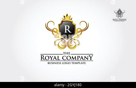 Il logo Royal Company Vector. Questo è un logo vintage con la lettera di R, l'ornamento assomiglia a fatto di oro su effetto 3D. Illustrazione Vettoriale