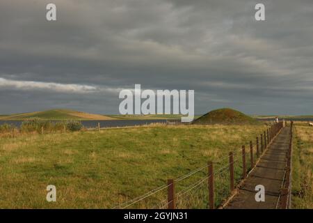 Unstan Tomba/cairn, Orkney, Scozia, Regno Unito Foto Stock
