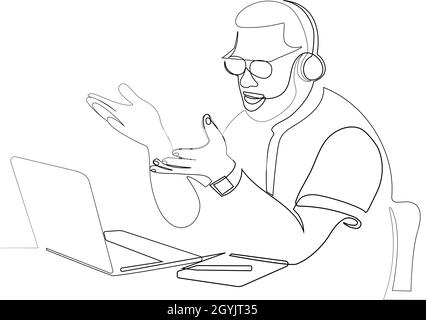 Uomo d'affari in occhiali che indossa le cuffie Illustrazione Vettoriale