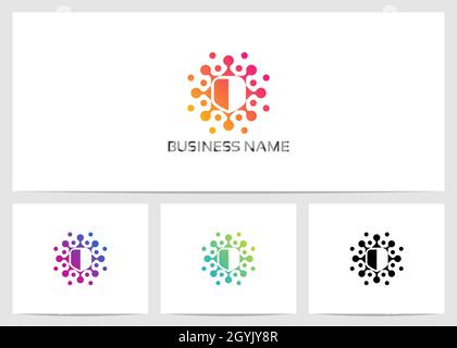 Design del logo Shield e Virus Illustrazione Vettoriale