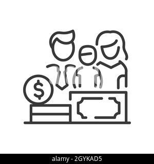 Family budget - disegno di linea vettoriale icona singola isolata su sfondo bianco. Gestione finanziaria e idea di reddito. Pittogramma nero di alta qualità. Mamma, Illustrazione Vettoriale