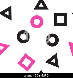 Pattern senza cuciture con elementi simbolo Squid Game cerchio quadrato e triangleon su sfondo bianco Illustrazione Vettoriale