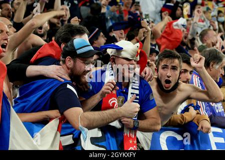 Stadio Allianz, Torino, Italia, 07 ottobre 2021, Tifosi della Francia durante le Semifinali - Belgio vs Francia - partita di calcio della UEFA Nations League Foto Stock