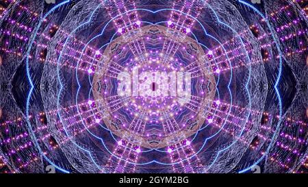rendering in 3d di un pattern caleidoscopico con simboli e colori diversi Foto Stock