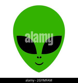 immagine con testa verde alieno su sfondo bianco Foto Stock