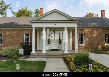 La Commanders House fu costruita a Fort Douglas nel 1875 in arenaria Red Butte. Salt Lake City, Utah. Foto Stock