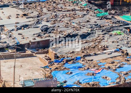 Tetti di bancarelle a Pavagadh collina, Gujarat Stato, India Foto Stock