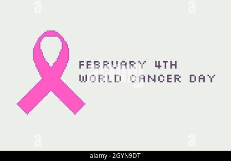 Nastro di riconoscimento pixel rosa. 4 febbraio. Giornata mondiale del cancro. Illustrazione Vettoriale