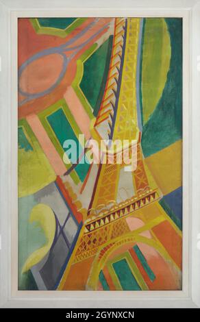Dipinto 'Torre Eiffel' del pittore modernista francese Robert Delaunay (1926) in mostra al Museo d'Arte moderna di Parigi, Francia. Foto Stock