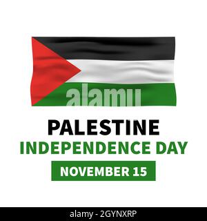 Poster tipografico del giorno dell'indipendenza della Palestina,. Festa nazionale celebrata il 15 novembre. Modello vettoriale per banner, biglietti d'auguri, volantini, ecc. Illustrazione Vettoriale