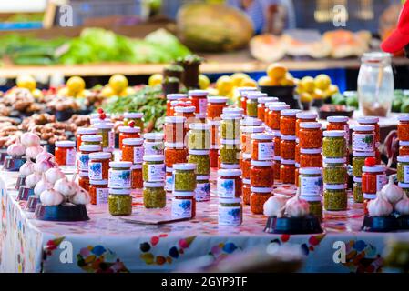 Il rosso e il verde spice a Saint Paul market place, Isola di Reunion Foto Stock