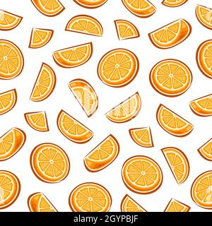 Vector Orange Seamless Pattern, sfondo quadrato ripetitivo con gruppo di arance cartoon affettate, poster con illustrazioni ritagliate di diverse tecniche di maturazione Illustrazione Vettoriale