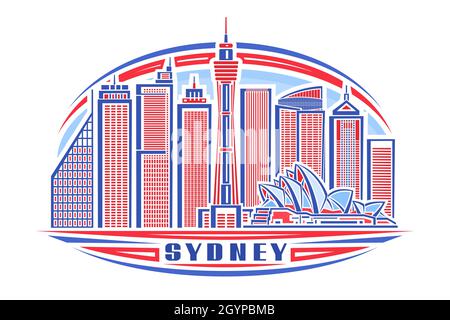 Illustrazione vettoriale di Sydney, poster orizzontale con design lineare oceania sydney paesaggio cittadino su sfondo cielo di giorno, linea urbana concetto d'arte con decor Illustrazione Vettoriale