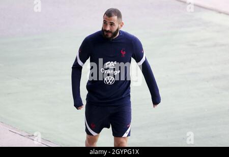 Torino, Italia. 08 ottobre 2021. Karim Benzema di Francia durante la formazione di squadra francese in preparazione alla finale della Lega delle Nazioni UEFA l’8 ottobre 2021 allo Stadio Olimpico Grande Torino a Torino - Foto: Jean Catuffe/DPPI/LiveMedia Credit: Independent Photo Agency/Alamy Live News Foto Stock