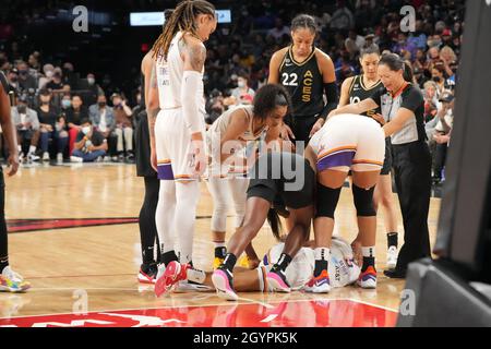 Las Vegas, Stati Uniti. 08 ottobre 2021. LAS VEGAS, NV - 8 OTTOBRE: Durante la partita 5 delle semifinali WNBA tra Las Vegas Aces e il Phoenix Mercury l'8 ottobre 2021, presso il Mandalay Bay Events Center in Paradise, USA. (Foto di Louis Grasse/PxImages) Credit: PX Images/Alamy Live News Foto Stock