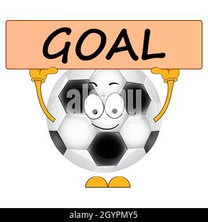 Calcio cartoon ball. Un banner con l'obiettivo di iscrizione. Illustrazione vettoriale. Illustrazione Vettoriale