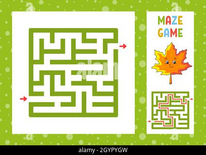 Labirinto quadrato. Gioco per bambini. Puzzle per bambini. Carattere felice. Tamburo a labirinto. Illustrazione vettoriale a colori. Trovare il percorso giusto. Con risposta. È Illustrazione Vettoriale
