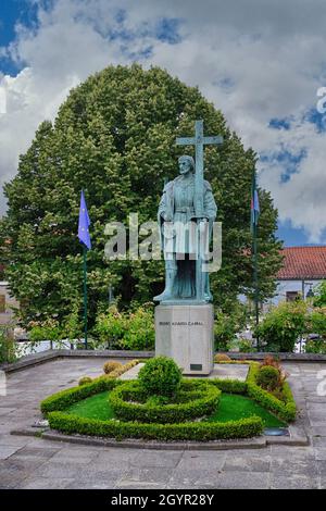 Statua di Pedro Alvares Cabral, lo scopritore del Brasile, Belmonte, villaggio storico intorno alla Serra da Estrela, distretto di Castelo Branco, Beira, Porto Foto Stock