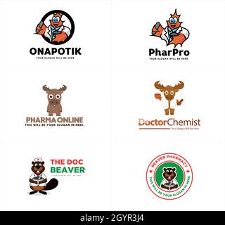 Chimico biologico animale sano bull Bear logo design Illustrazione Vettoriale