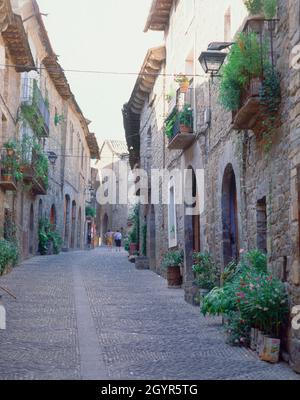 CALLE EMPEDRADA TIPICA. Ubicazione: ESTERNO. Ainsa. HUESCA. SPAGNA. Foto Stock