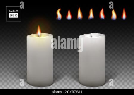 Set di candele bianche che bruciano su sfondo trasparente Illustrazione Vettoriale