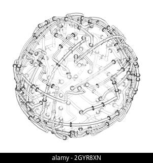 Tubi con flange intorno a una grande sfera. Vettore Illustrazione Vettoriale