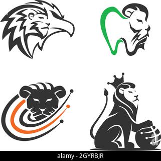 Simbolo di illustrazione della variante del leone mascotte design Template Set Illustrazione Vettoriale