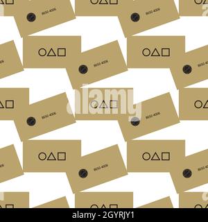 Modello senza giunture con la visita Squid Game Card con elementi simbolo cerchio quadrato e triangolo Illustrazione Vettoriale