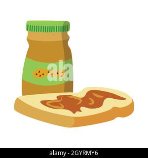 Fetta di burro di arachidi di pane e illustrazione vettoriale, disegno piatto Illustrazione Vettoriale
